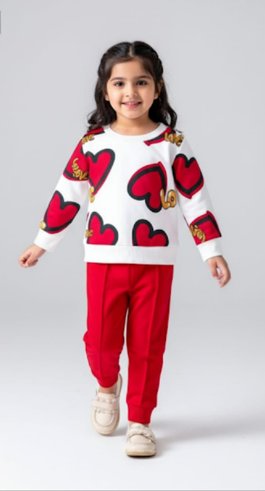 Red heart printed outfit