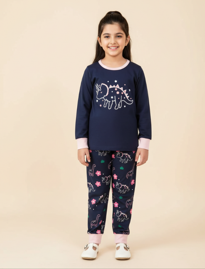 Girls navy printed pj set