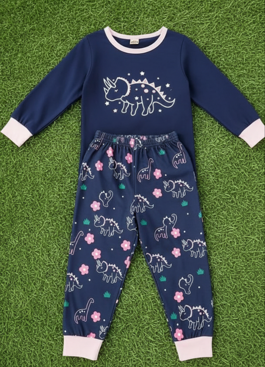 Girls navy printed pj set