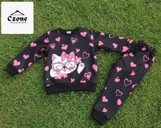 Pink cat heart design tracksuit