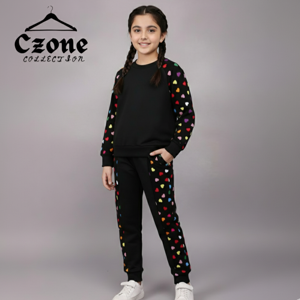 Girls colourful heart printed tracksuit