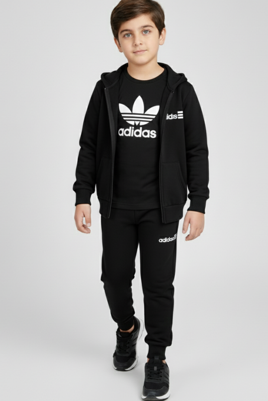 3 piece Black hoodie zipper tracksuit