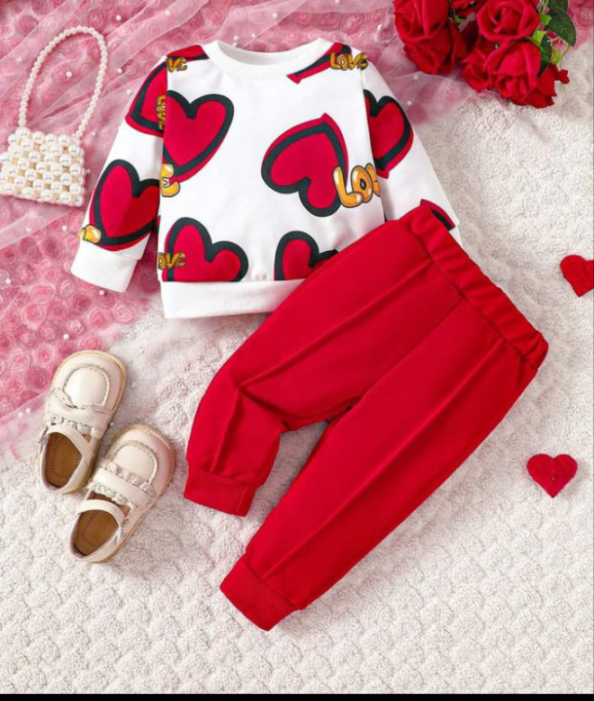 Red heart printed outfit