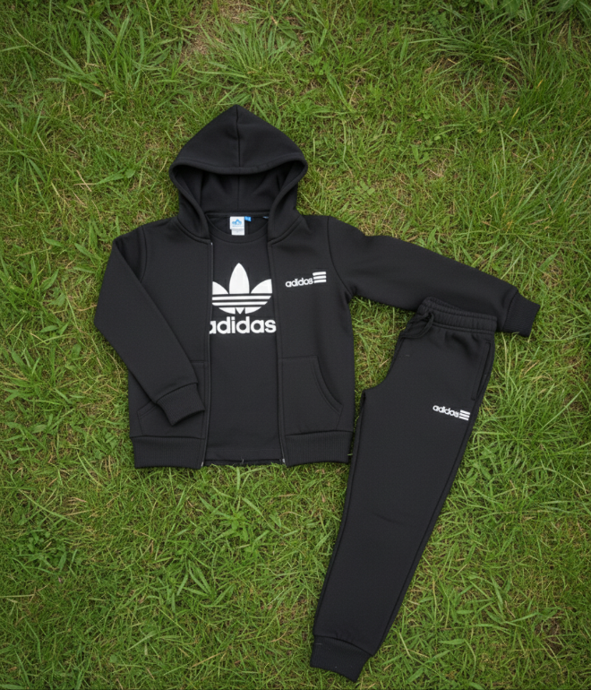 3 piece Black hoodie zipper tracksuit