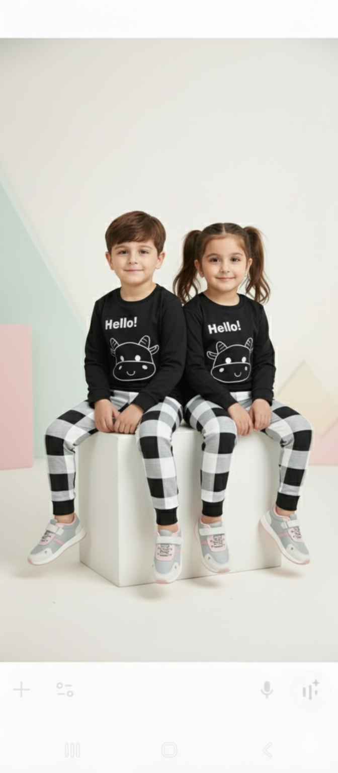 Black and white check pj set