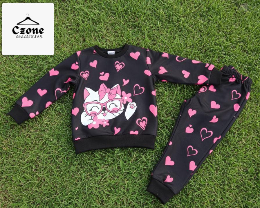 Pink cat heart design tracksuit