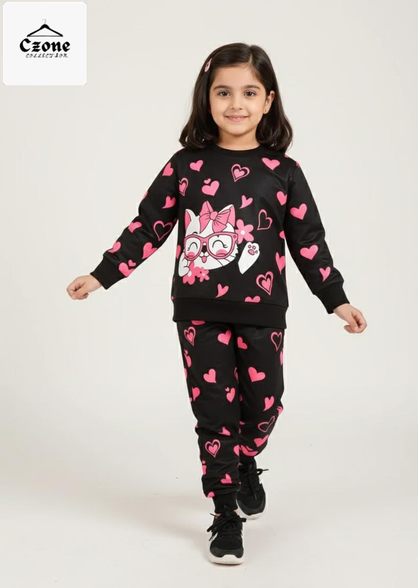 Pink cat heart design tracksuit